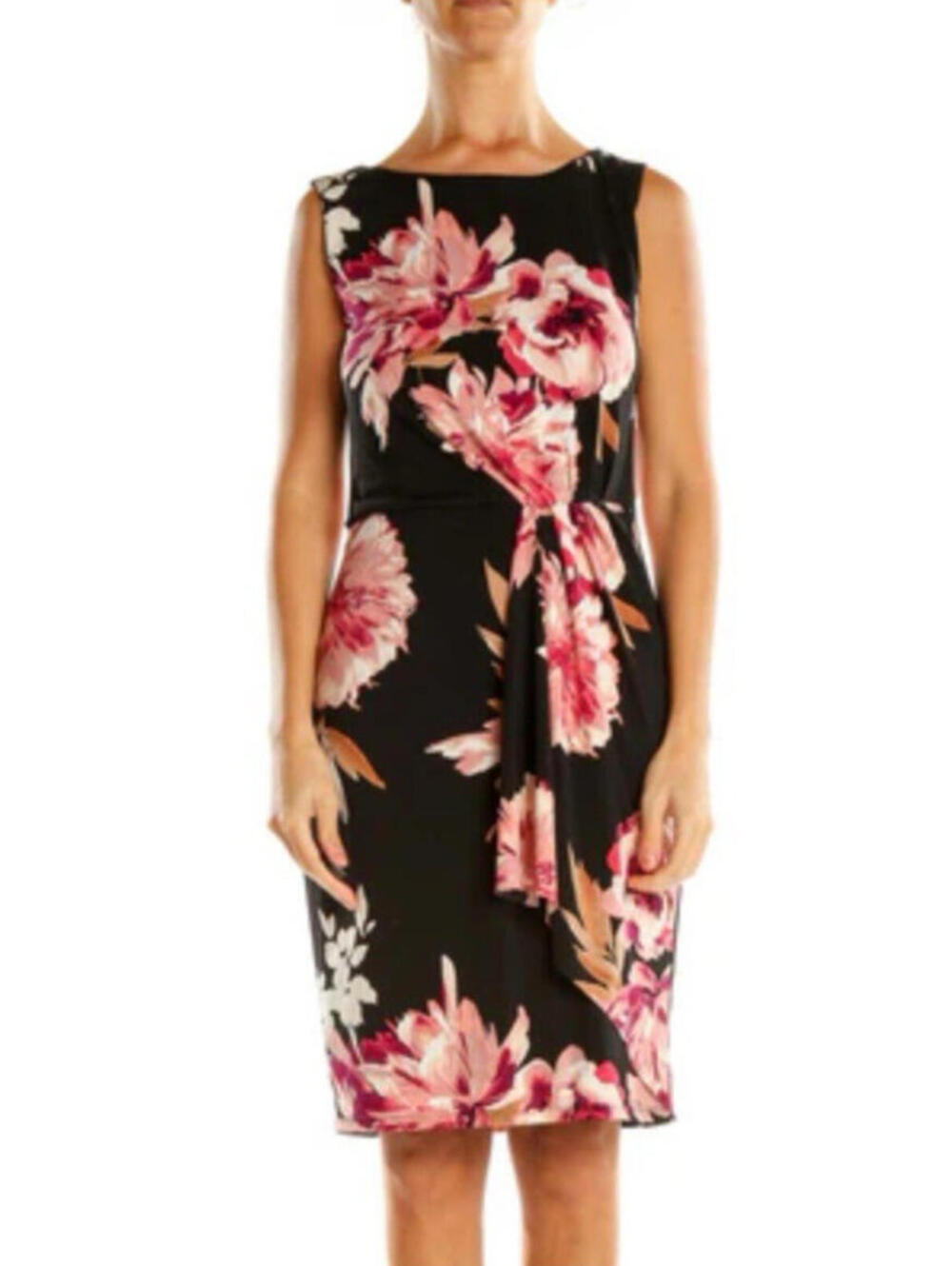 White House Black Market  XS Sheath Dress Sleeveless Twist Floral Black Stretch